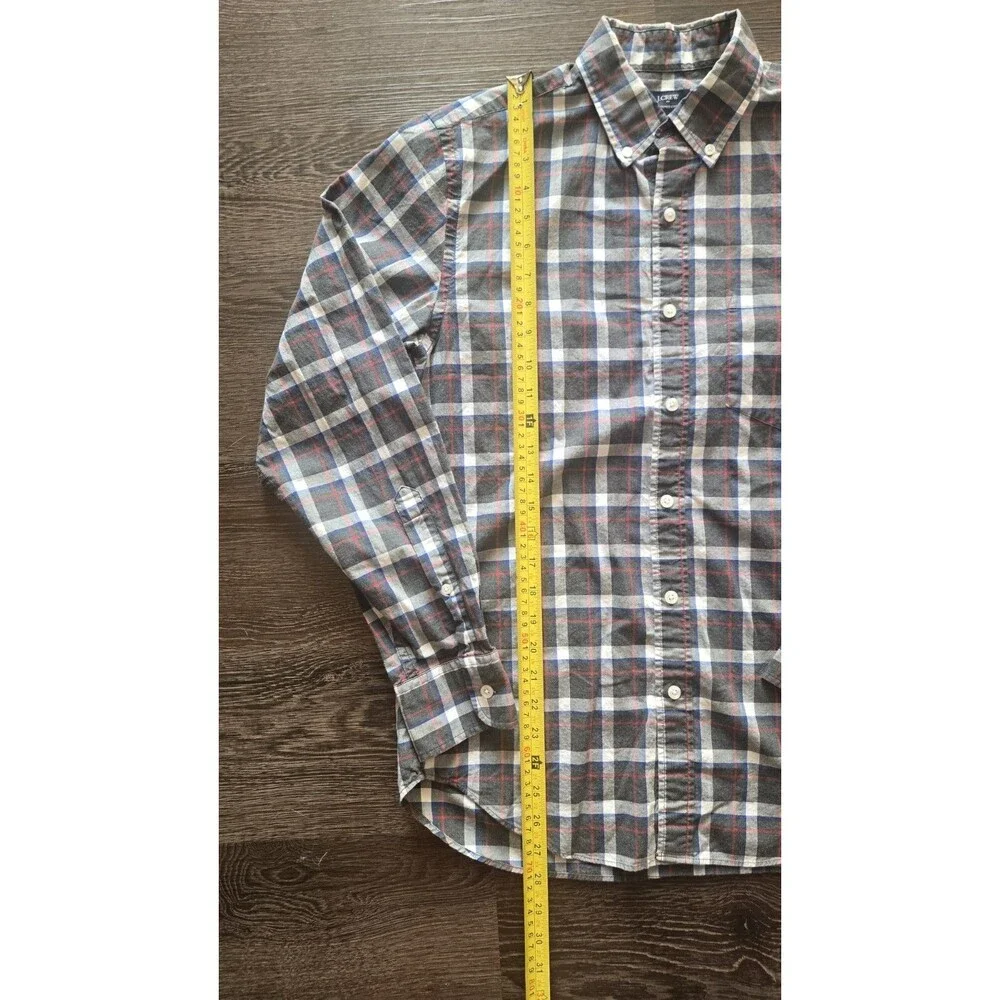 J.Crew Heathered Cotton Men’s Small Plaid Button-Down Shirt Gray Blue Red